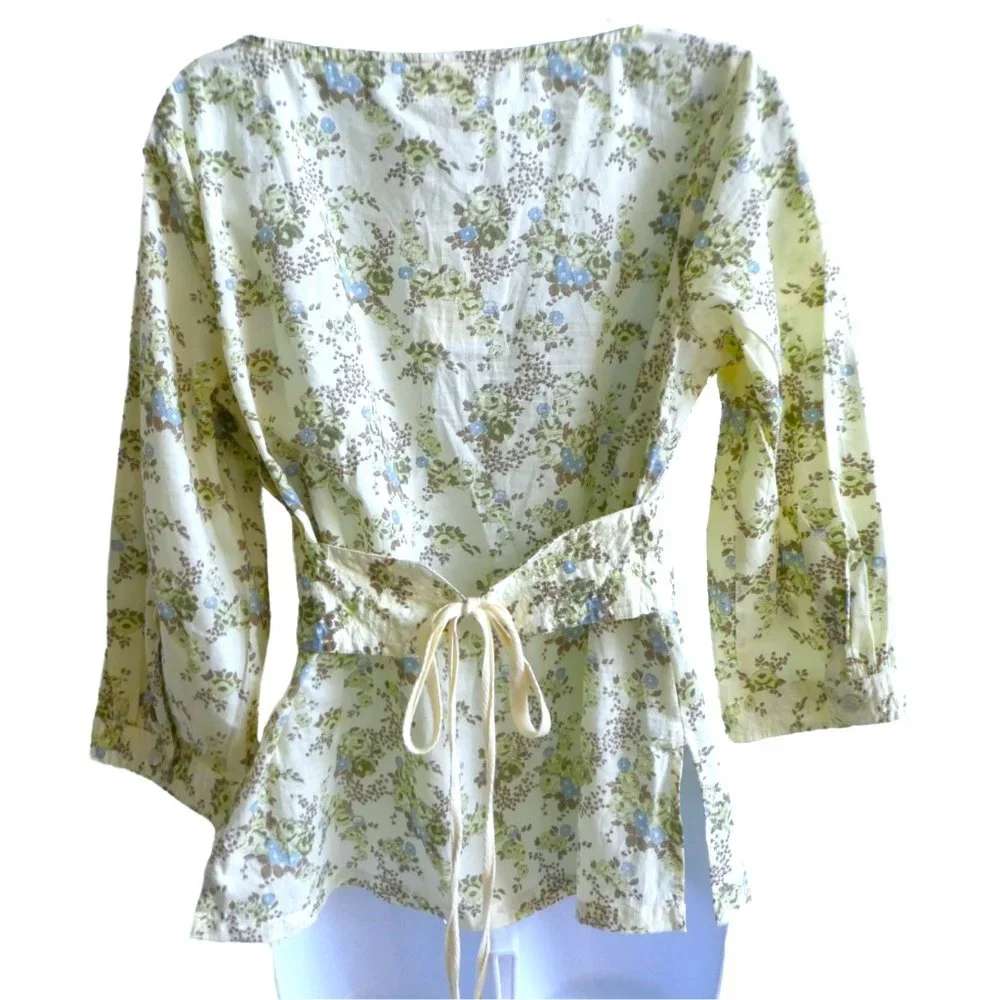 Plenty Peasant Floral Top Country Waist Cincher Tie Belt Keyhole Button Front 12 - Picture 3 of 6